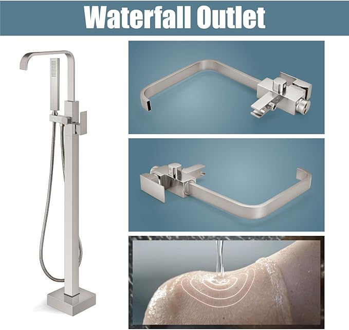 Aolemi Brushed Nickel Freestanding Bathtub Faucet Tub Filler Floor Mount Single Handle Brass Tap with Hand Shower