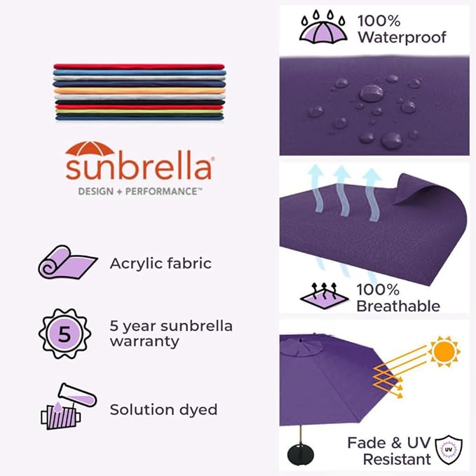 Midtown Umbrellas Push Pop Sunbrella Umbrella 8 Feet Outdoor Umbrella in Bengali Purple Fabric - Patio Umbrella, Backyard Umbrella, Garden Umbrella, Picnic Table Umbrella & Pool Umbrella - Black Pole