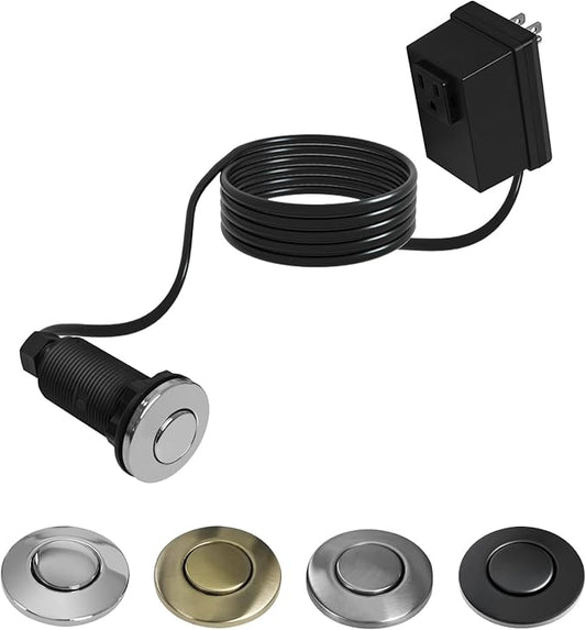 Garbage Disposal Air Switch Kit, Sink Button Food Waste Disposals Part On/Off Air Button Stainless Steel Polished (Chrome, LONG/3.6")
