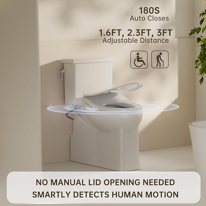 Auto Open Close Bidet Toilet Seat, Elongated with Endless Warm Water, Seat Heating, Night Light, Warm Air Dryer, Advanced Bidet Attachment for Toilets