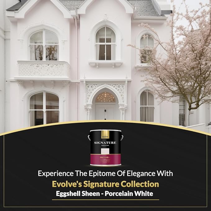 EVOLVE Signature Paint & Primer: Luxury Paint & Primer for Indoor & Outdoor Surfaces, Minimal Odor, Eggshell Sheen (Porcelain White, 1 Gallon)