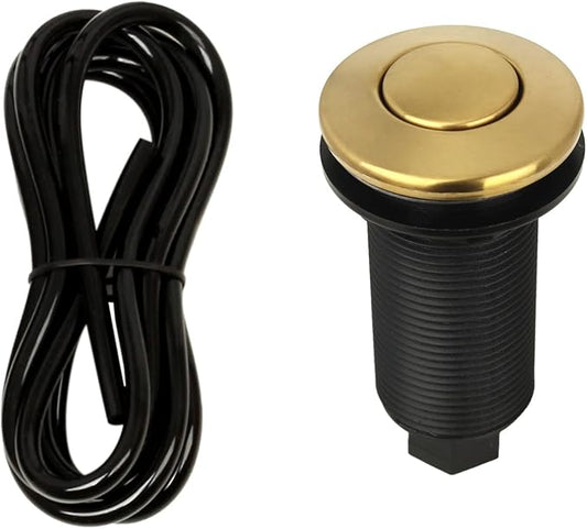 Akicon Garbage Disposal Air Switch with Air Hose, Sink Top Push Button Replacement for Air Switch Garbage/Waste Disposal Outlet (Brass Gold)