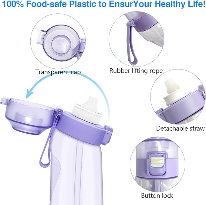 Flavor Pods for Water Bottle,7pcs Flavor Pods Fruity Scent for Sports Water Bottle,with Water bottle 0 Sugar, 0 Calorie For Fitness Outdoor School (Black+7Pod), FNDAI02