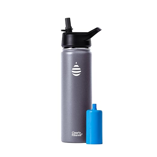 Clearly Filtered 20oz Water Bottle/Targets 220+ Contaminants/Double-Wall Insulated Stainless Steel Filtered Water Bottle BPA/BPS-Free Phthalate-Free Filters Fluoride Lead Chlorine (Charcoal)