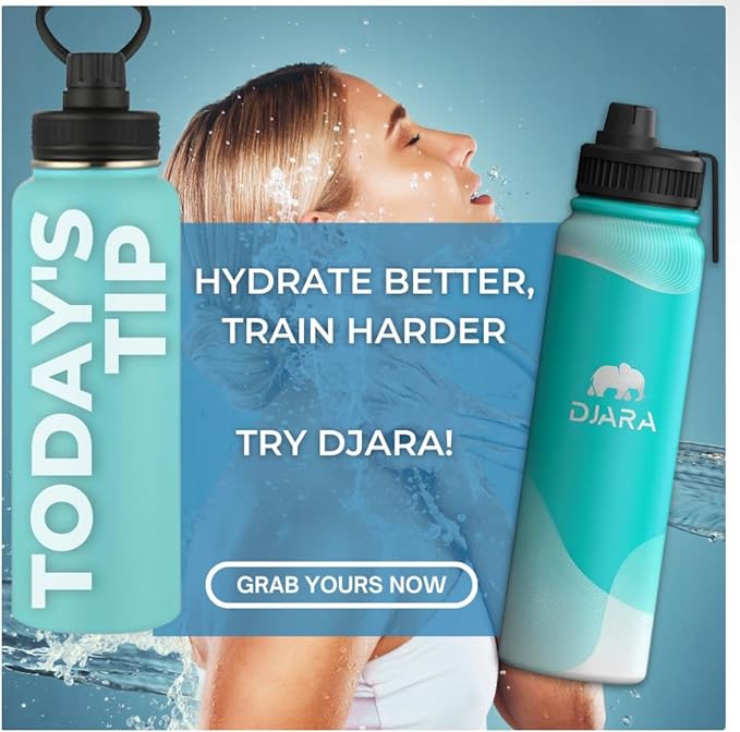 Djara Insulated Water Bottle - Leak-Proof, BPA-Free, Wide Mouth, Sports, Gym, Travel, Stainless Steel Vacuum Insulated Bottle (Blue) 34OZ