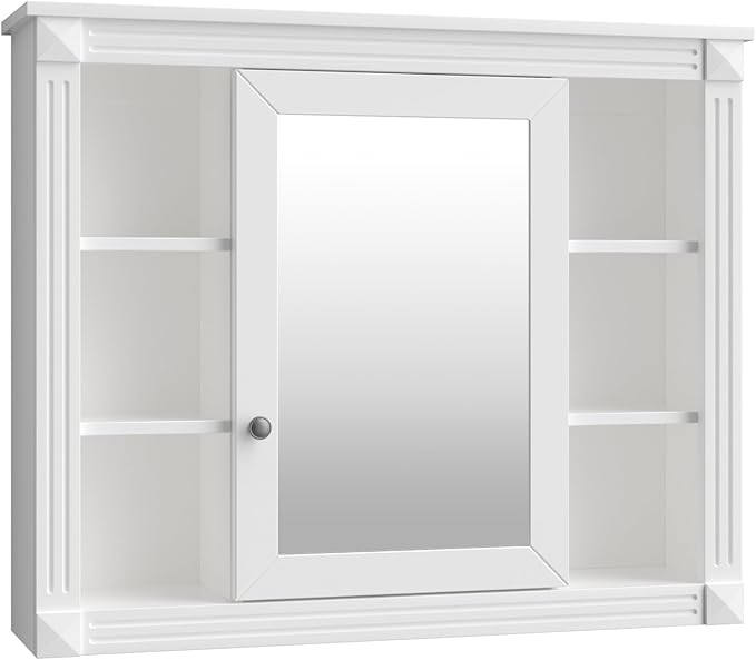 Merax Bathroom Medicine Cabinet with Mirror, Wall Mounted Over Toilet Storage Cabinet Organizer with Doors and Shelves for Bathroom Laundry Room (Mirror Cabinet Only, White)