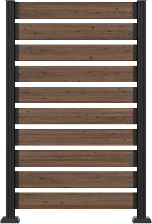 MUPATER 60" H×40" W Wooden Privacy Fence-No Digging Required,2 Installation Options,Ideal Outdoor Aluminum Post Privacy Wall for Hard Ground or Soil,Hide Trash Cans,Air Conditioners,Brown (1 Panel)