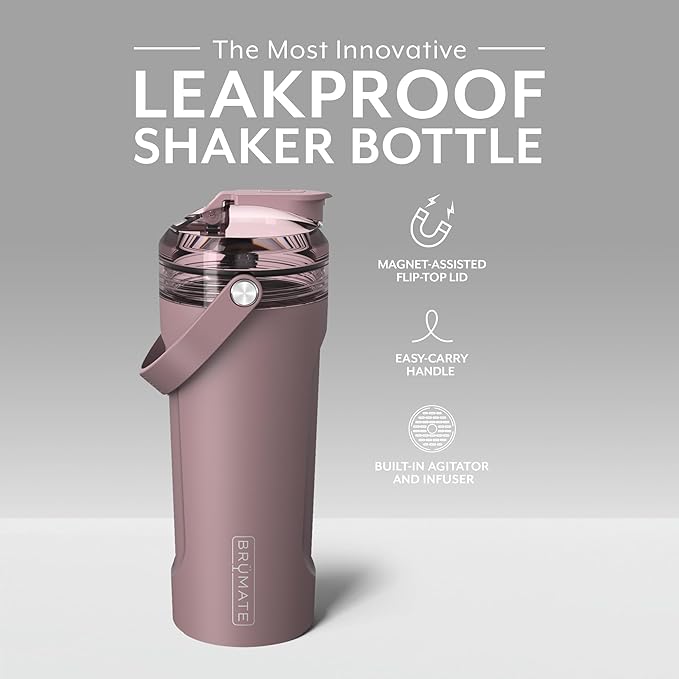 BrüMate MultiShaker Blender Shaker Bottle | 100% Leakproof Insulated Stainless Steel Shaker Bottle | Protein Shaker Bottle, and Pre Workout Bottle for the Gym | 26oz (Rose Taupe)