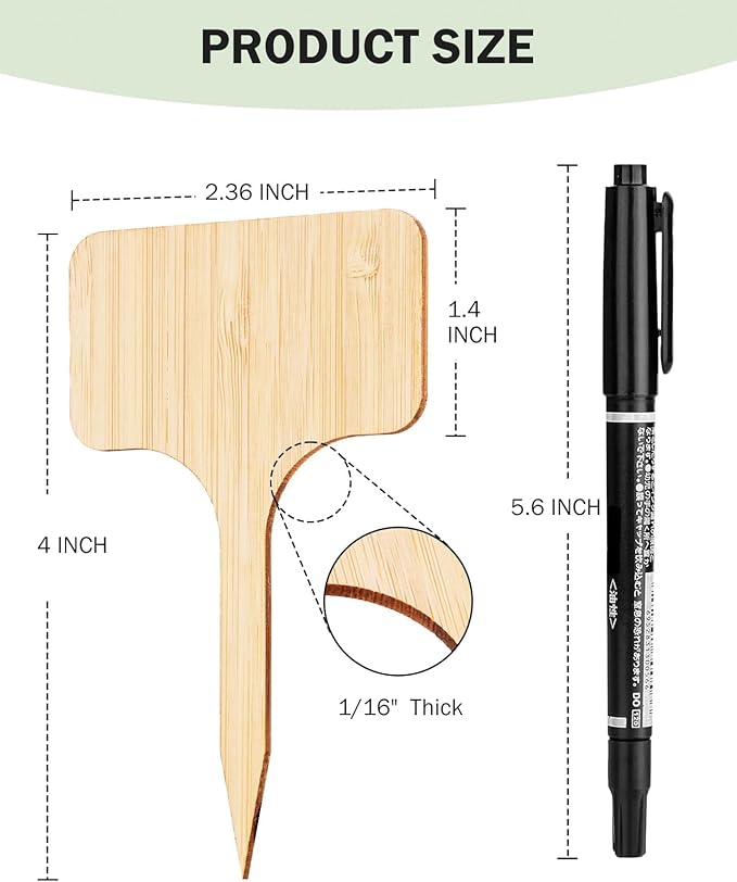 Homenote Bamboo Plant Labels 100Pcs Plant Tags for Seedling T-Type Tags for Plants Outdoor Garden Markers Vegetable Seedling(2.36 * 4“)