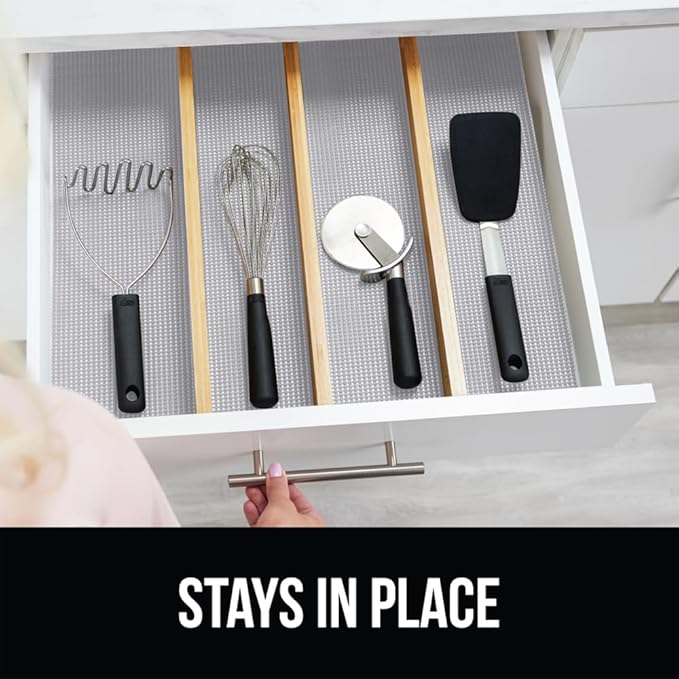 Gorilla Grip powerGRIP Drawer Shelf and Cabinet Liner, Thick Strong Hold, Non-Adhesive Liners Protect Kitchen Cabinets and Cupboard, Bathroom Drawers, Easy Install, Breathable Mat, 24" x30' Light Gray