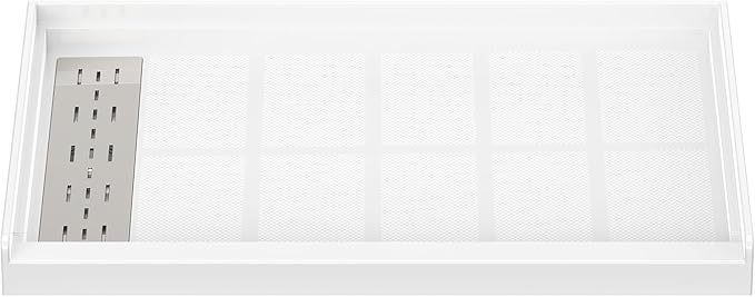 Sunrosa Shower Base 48"×36"×4", Single Threshold Shower Bases with Left Drain, Rectangle Solid Surface White Shower Pan, Slip Resistant Textured Surface, Include Stainless Steel Chrome Cover