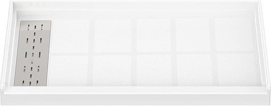 Sunrosa Shower Base 48"×36"×4", Single Threshold Shower Bases with Left Drain, Rectangle Solid Surface White Shower Pan, Slip Resistant Textured Surface, Include Stainless Steel Chrome Cover