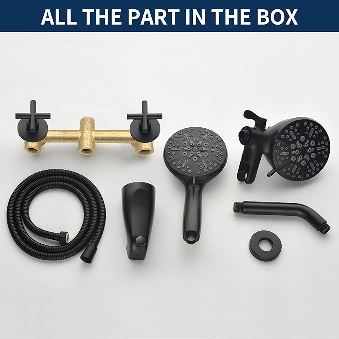 2 Handles Shower Faucet Set with Tub Spout Bathtub Shower Faucet Combo Set Shower System Complete Tub and Shower Trim Kit Matte Black Wall Mounted Shower Fixtures