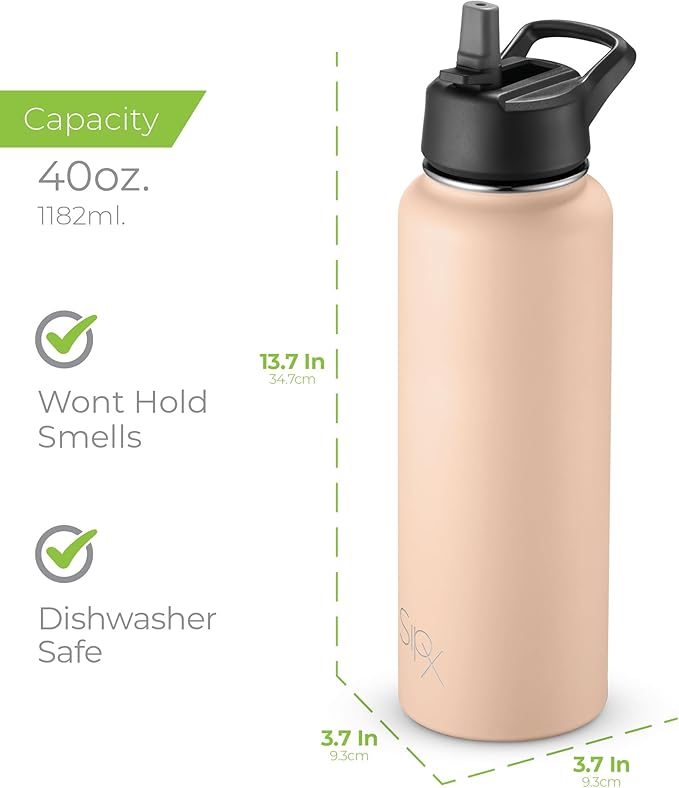 SipX™ Triple-Insulated Stainless Steel Water Bottle 40oz. With 3 Lids, BPA-Free Reusable Insulated Water Bottle Keeps Cold 24 Hours, Metal Water Bottle Made Of Sustainable Material For Hiking & Biking
