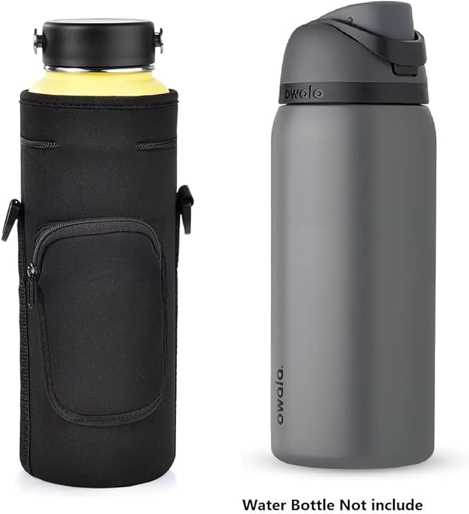 AF-WAN Neoprene Carrier Water Bottle Insulation Sleeve,Waterproof, Anti-Slip, Anti-Scratch Pouch with Shoulder Strap, fit for Owala Insulated Stainless Steel Water Bottle (Black, For 32 oz)