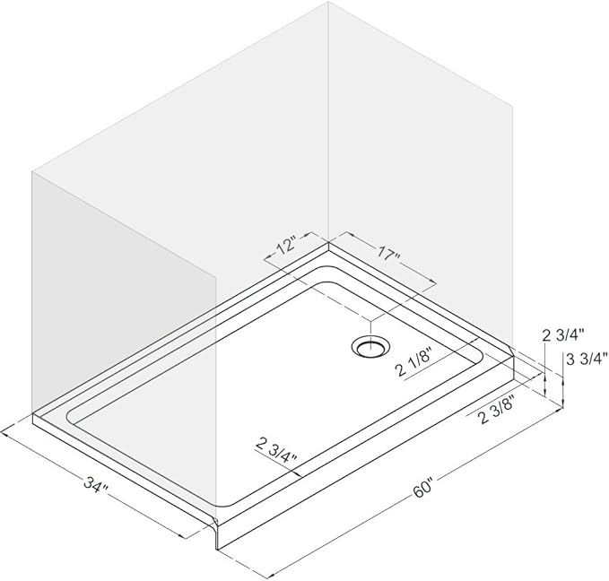 DreamLine SlimLine 34 in. D x 48 in. W x 2 3/4 in. H Center Drain Single Threshold Shower Base in Black, DLT-1134480-88