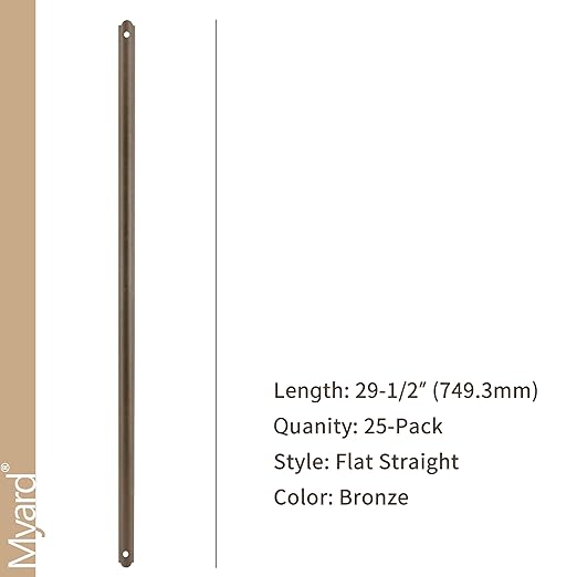 Myard 29-1/2 Inches Heavy Duty Flat Straight Iron Deck Balusters Furniture with Screws for Wood Composite Facemount Deck Railing Staircase Banister Balustrade (25-Pack, Bronze)