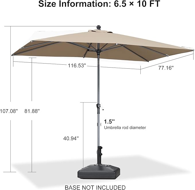 PURPLE LEAF 10' x 6.5' Rectangular Patio Umbrella Outdoor Table Umbrella Aluminum Frame Market Umbrella Sun Umbrella with 8 Sturdy Ribs Tilt for Garden Deck Lawn Pool Taupe