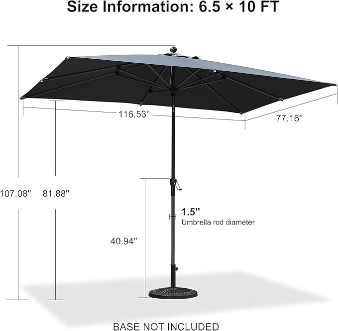 PURPLE LEAF 10' x 6.5' Rectangular Patio Umbrella Outdoor Table Umbrella Aluminum Frame Market Umbrella Sun Umbrella with 8 Sturdy Ribs & Tilt for Garden Deck Lawn & Pool Gray