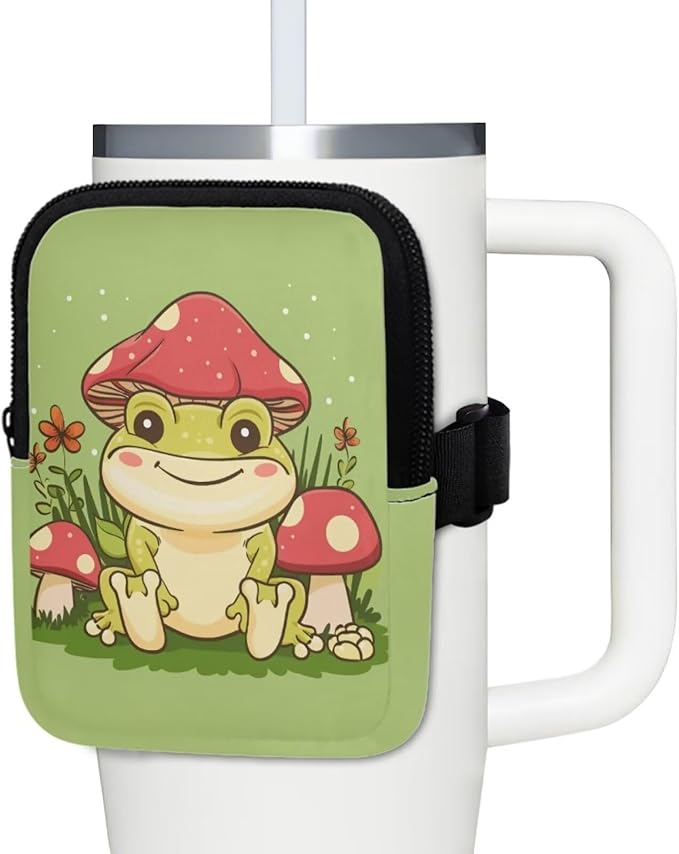 Frog Mushroom Stanley Cup Pouch with Adjustable Strap Water Bottle Storage Bag 20oz-40oz IceFlow Tumbler Pouch for Stanley Accessories
