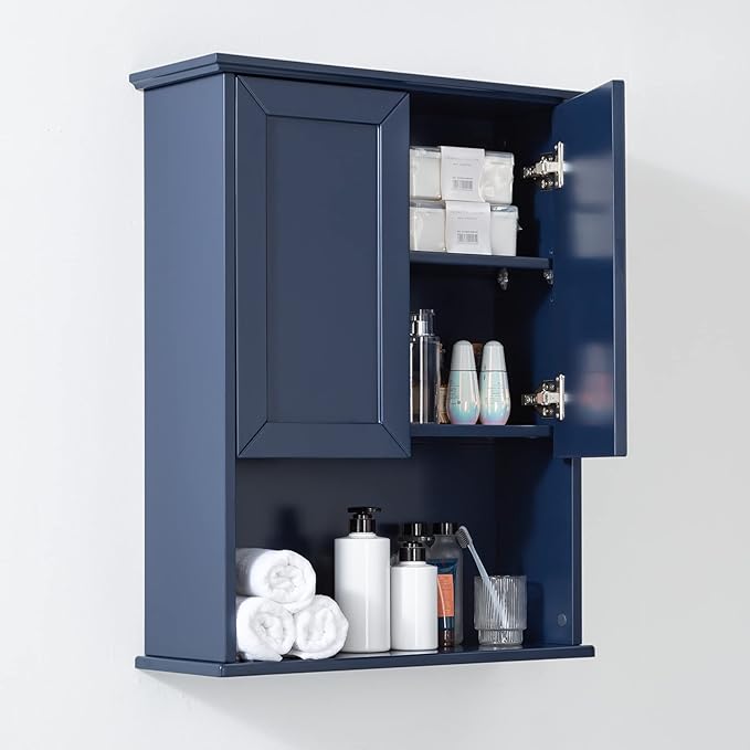 Navy Blue Bathroom Cabinet Wall Mounted with 2 Doors and Adjustable Shelf, 23"x29" Wooden Medicine Cabinet Over Toilet Storage Wall Hanging Cabinets for Bathroom,Bedroom,Kitchen,Laundry Room