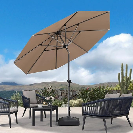 PURPLE LEAF 10' Round Patio Umbrella Outdoor Table Umbrella Aluminum Frame Market Umbrella Sun Umbrella with 8 Sturdy Ribs Tilt for Garden Deck Lawn Pool Taupe