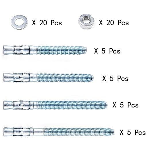 20 Pcs M12 4 Sizes Wedge Anchors - Concrete Anchors for Cement, Concrete & Steel - Base Plate & Wedge Anchor Bolts with Screws Kit (20, M12 Wedge Anchors Set)