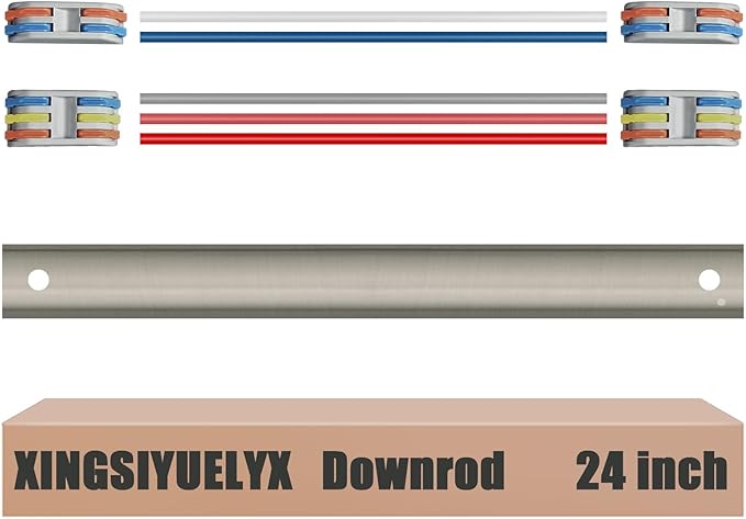 24" Ceiling Fan Downrod, 【1 Outside Diameter】 Brushed Nickel Extended Downrod, including 4 Wire Connectors and 5 Extension Wires (No Threads)