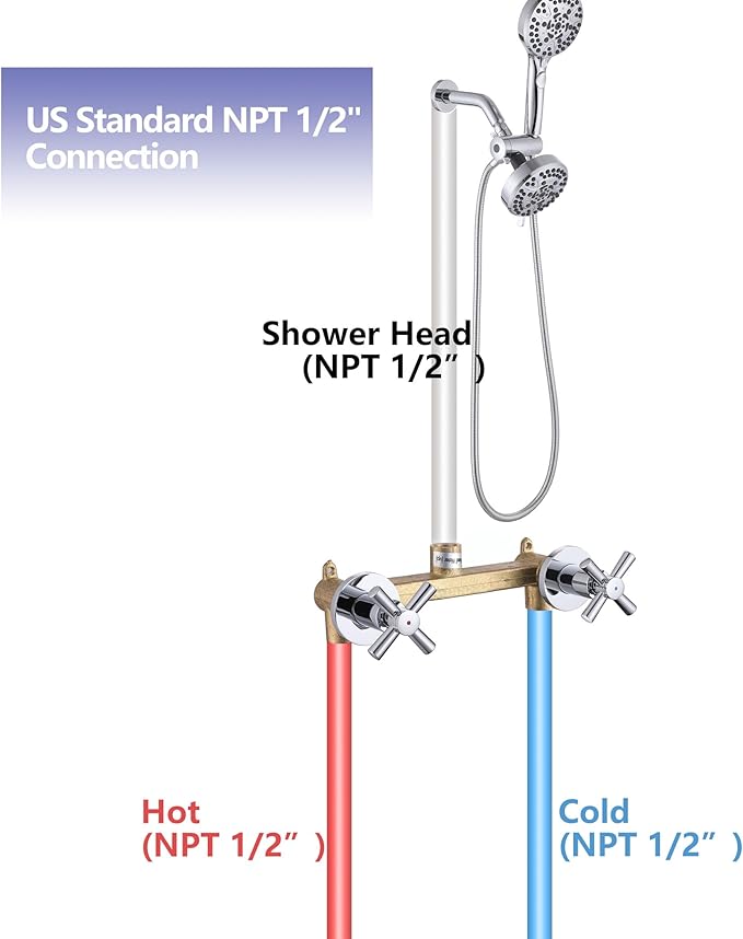 2 Handle Shower Faucet Set Shower System Complete 2 in 1 Shower Combo Set with Handheld Showerhead Shower Trim Kit Wall Mounted Shower Fixtures Chrome