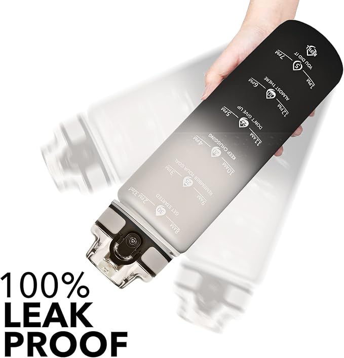 GOSWAG 32oz Motivational Water Bottles with Time Marker and Fruit Strainer, Sports Water Bottle with Times to Drink, Leakproof, Reusable Plastic Bottle with Strap no Straw for Gym, School