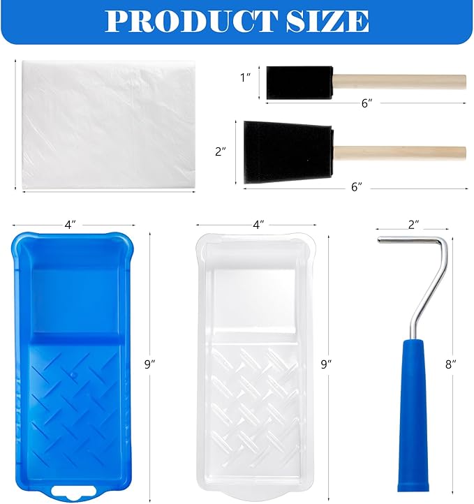 Mister Rui Paint Roller Kit, 25 Pack, 2 Inch Foam Paint Roller, Small Paint Rollers, Paint Roller Tray Liners, Sponge Brush with Plastic Sheeting, Mini Rollers for Painting Furniture