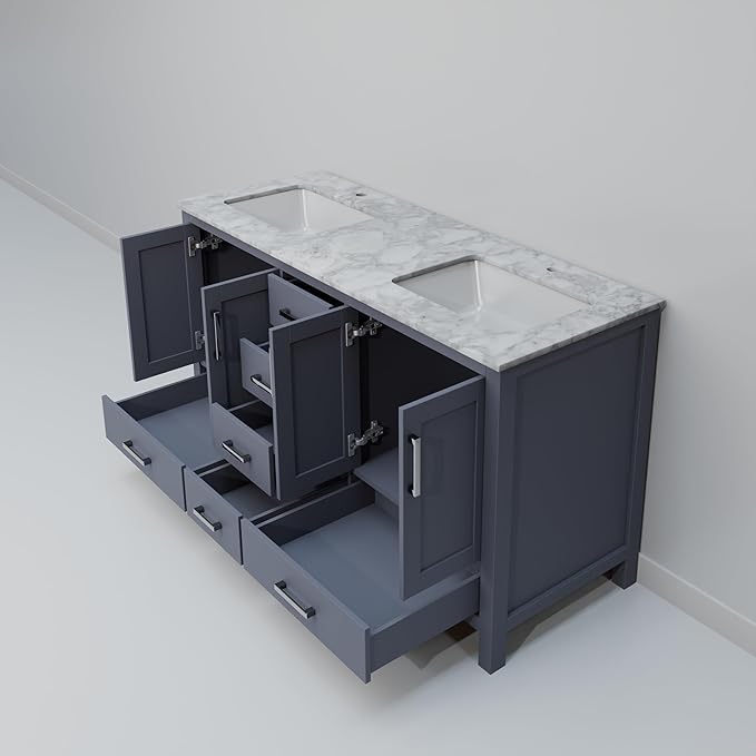 Big Sur 60 in. W x 22 in. D Dark Grey Double Bath Vanity and Carrara Marble Top