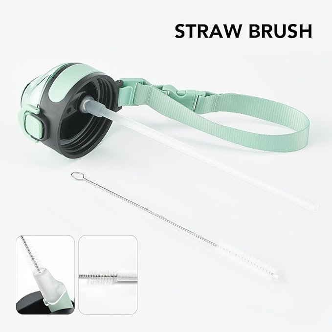 Enerbone Insulated Water Bottle, 32 oz Stainless Steel Water Bottles with Carrying Strap, Double-Wall Vacuum Insulation Thermos, Leakproof Sports Bottle with Straw, Keep Drinks Hot or Cold for Hours