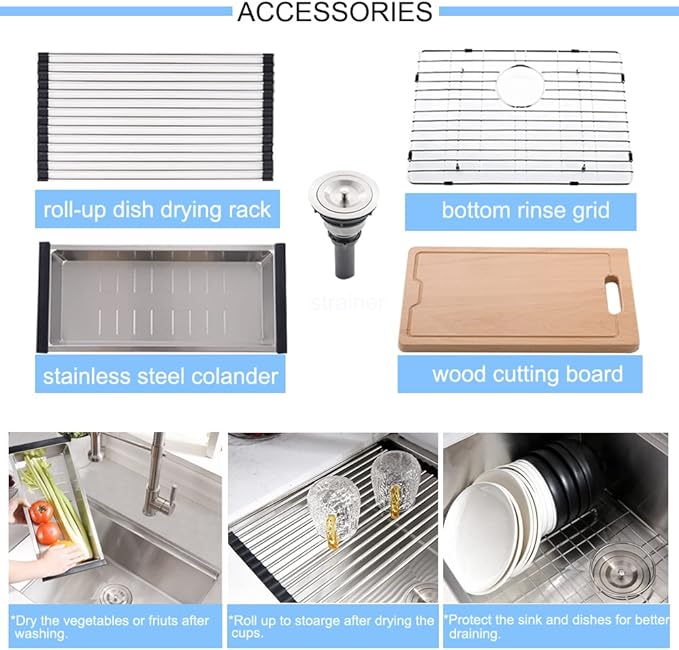 24 Inch Undermount Kitchen Sink, BoomHoze 24 x 19 Inch Sink Kitchen 16 Gauge Stainless Steel Workstation Undermount Single Bowl Outdoor