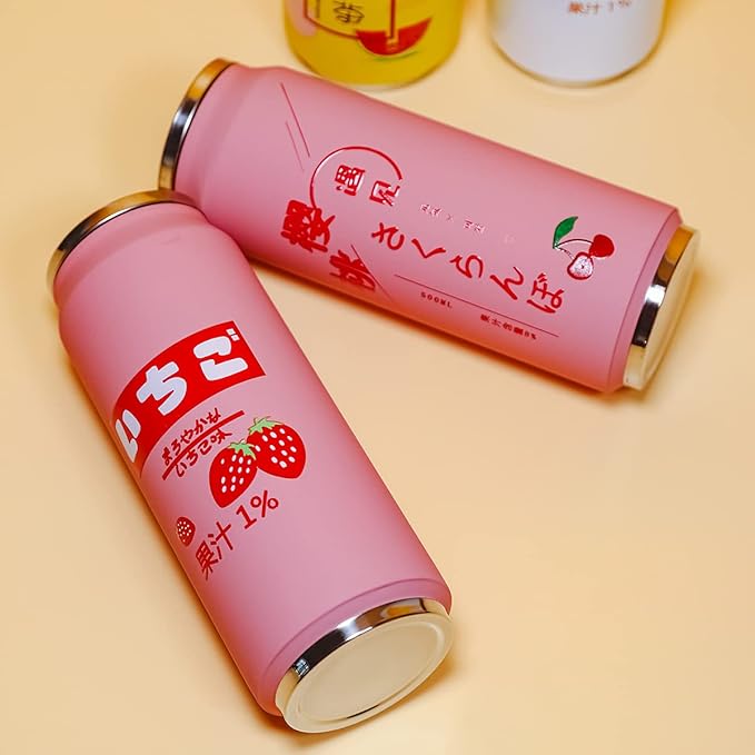 Kawaii Water Bottles Stainless Steel Water Bottle Kawaii Water Bottle with Straw Japanese Water Bottle Insulated (500ml/16.14oz，Pink)