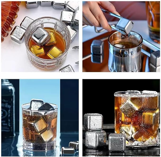 ShanSon Wine Chillers Metal Ice Cube 8 PCS Stainless Steel Whiskey Stones Reusable Whiskey Rocks Beverage Chilling Stones for Scotch and Bourbon Drinking Gifts Set for Men Dad Husband,Gold