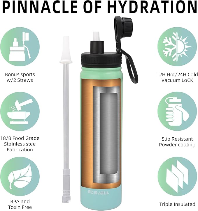 Stainless Steel Insulated Water Bottle with Straw,Metal Vacuum Flask with Screw Cap,Modern Leakproof Sports Thermos, Double Wall Vacuum Sports Water Bottle, For Cold & Hot Drinks,100% BPA-Free