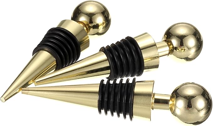 uxcell 3 Pcs Wine Bottle Corks, Vacuum Wine Bottle Stopper, Wine Stopper with Rubber Reusable Wine Corks, Suitable for Standard Bottle, Gold