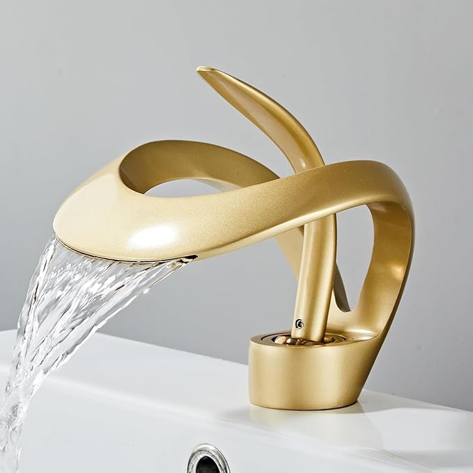 Elegant Bathroom Sink Faucet Single Hole,Cold and Hot Water Basin Sink… (Gold Alien Faucet)