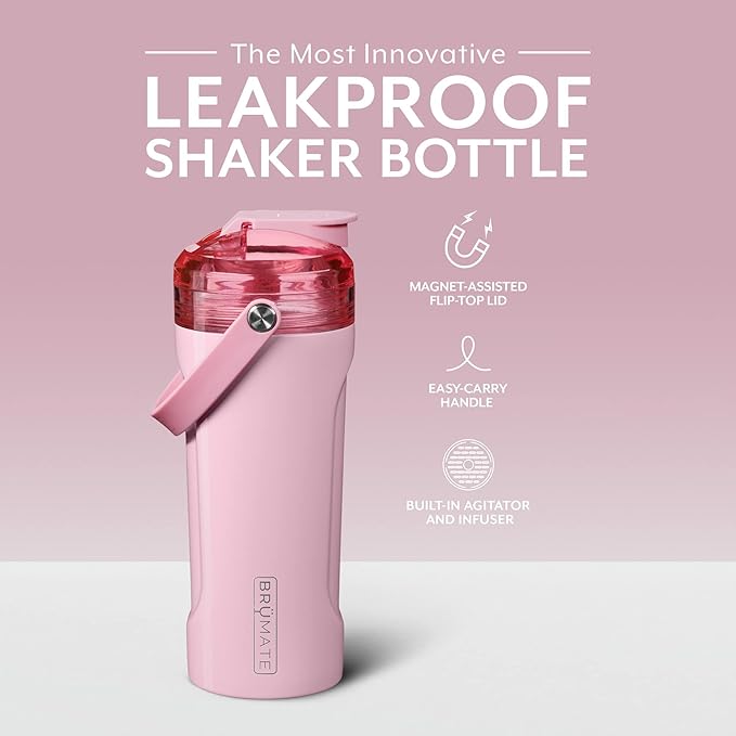BrüMate MultiShaker Blender Shaker Bottle | 100% Leakproof Insulated Stainless Steel Shaker Bottle | The Perfect Shaker Cup, Protein Shaker Bottle, and Pre Workout Bottle for the Gym | 26oz (Blush)