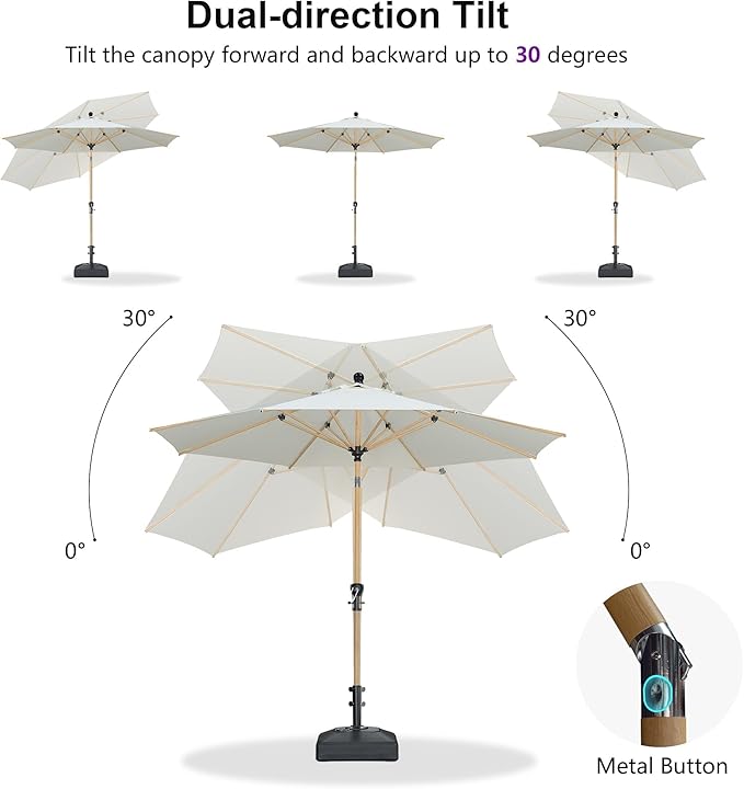 PURPLE LEAF 9 Feet Patio Umbrella Outdoor Table Umbrella Aluminum Round Market Umbrella with Push Button Tilt & 8 Sturdy Ribs and Crank Commercial Sun Umbrella for Garden Patio Balcony, Cream