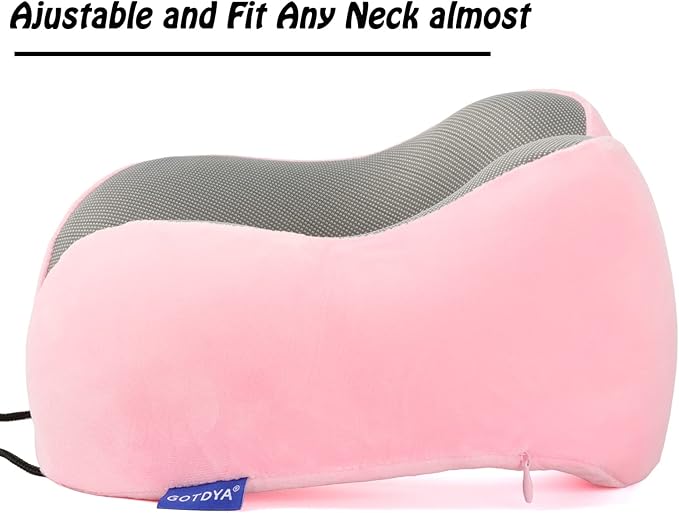 GOTDYA Travel Pillow,Travel Neck Pillows for Sleeping,100% Pure Memory Foam Soft Comfort & Support Pillow for Airplane/Car/Office&Home Rest Use-Pink