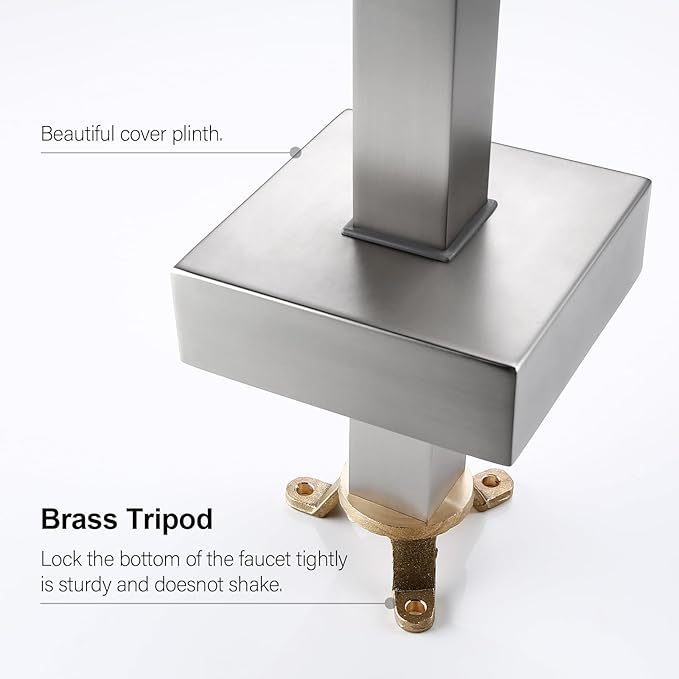 BAGNOLUX Solid Brass Floor Mount Bathtub Faucet Free Standing Tub Faucet Freestanding Tub Filler Brushed Nickel High Flow Rate Swivel Spout with Hand Shower, ‎YGSLT-FANG-BRUSHED NICKEL