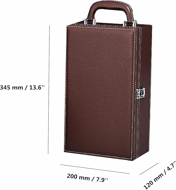 TANG SONG Leather Double Bottle Wine Gift Box with 4 Wine Accessories Wine Bottle Storage whit Locking Latch (Brown)