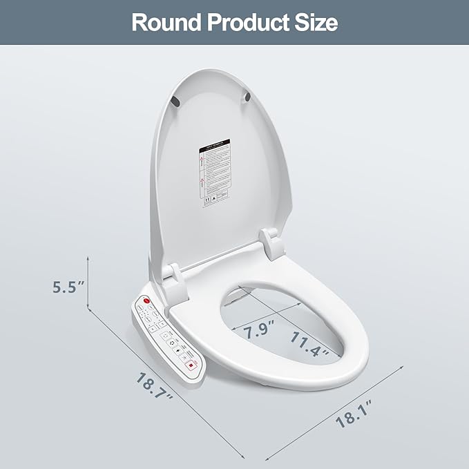 ZMJH ZMA102D Bidet Toilet Seat, Round Smart Unlimited Warm Water, Vortex Wash, Electronic Heated, Warm Air Dryer, Rear and Front Wash, LED Light, Need Electricity, White, (Round)