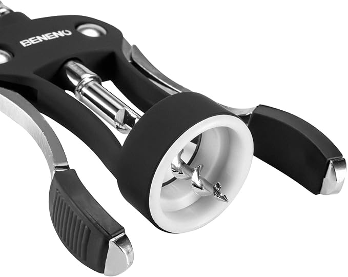 Wine Opener, Zinc Alloy Premium Wing Corkscrew Wine Bottle Opener with Multifunctional Bottles Opener, Sharp Corkscrew with Ergonomic Non-slip Wing Handle, Upgrade Black