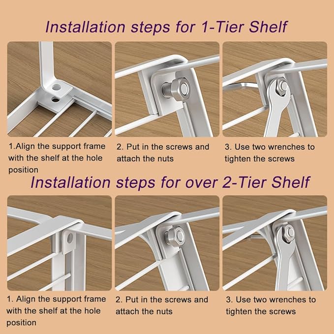 Kitchen Cabinet Storage Shelf Stackable Wire Spice Rack Organizer Heavy Duty Space Saver for Bathroom Bedroom Closet Laundry Room Office Countertop - White, Pack 1