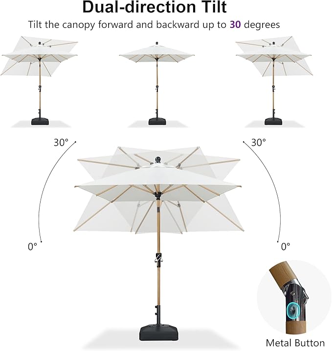 PURPLE LEAF 6' x 6' Market Umbrella Outdoor Table Umbrella Aluminum Patio Umbrella with Push Button Tilt & 8 Sturdy Ribs and Crank Outdoor Umbrellas for Deck Backyard Beach, Cream