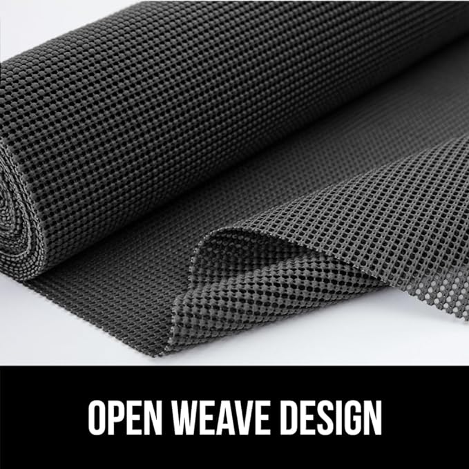 Gorilla Grip powerGRIP Drawer Shelf and Cabinet Liner, Thick Strong Hold, Non-Adhesive Liners Protect Kitchen Cabinets and Cupboard, Bathroom Drawers, Easy Install, Breathable Mat, 17.5" x20' Charcoal