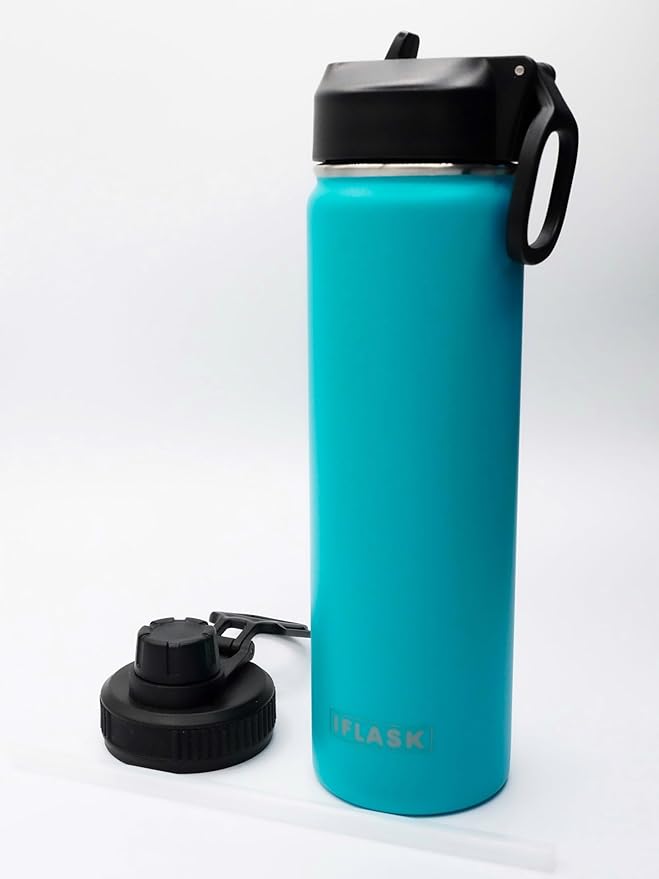 Sport Travel Outdoor Water Bottle with Spout and Straw Lids | Leak Proof | Insulated Stainless Steel Double Walled | BPA and Sweat free | Hot & Cold | For Kids Men & Women (Blue, 22 oz)